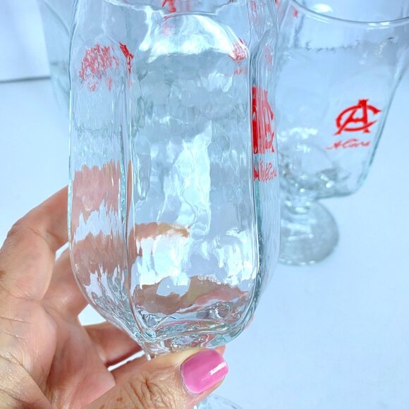 Beer Glasses AC Adolph COORS Rippled Texture Hex Design Stem Set of 6 Vintage - Picture 5 of 9